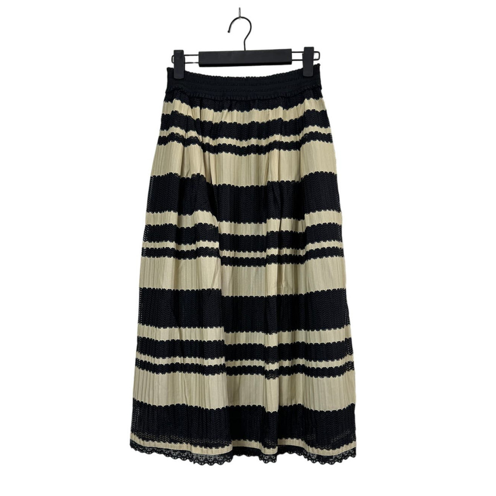 NWT Vfshow Women's Striped Crochet Lined Elastic Midi Skirt Black Cream Small